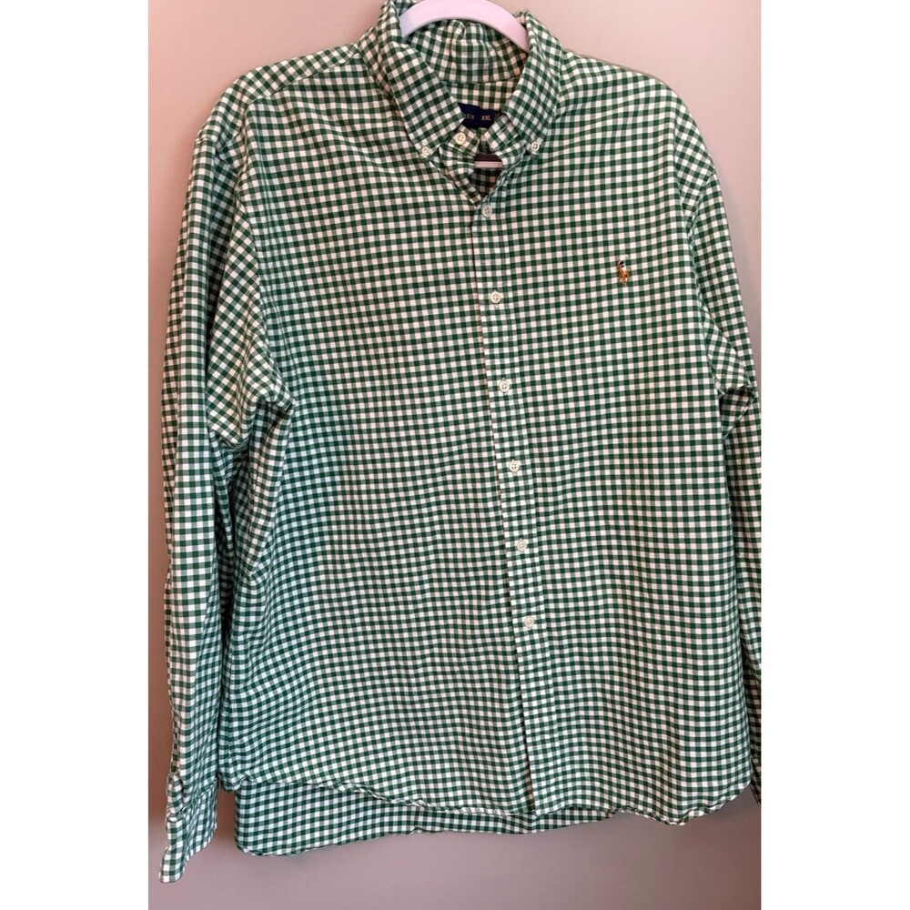 Ralph Lauren Men’s XXL Green White Gingham Button Down Long Sleeve Cotton Shirt
